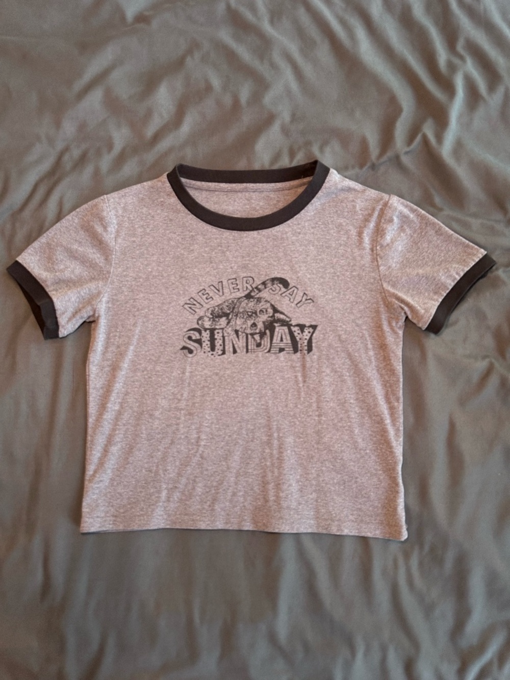 Y2K Gray Cat Ringer Baby Tee Crop Top